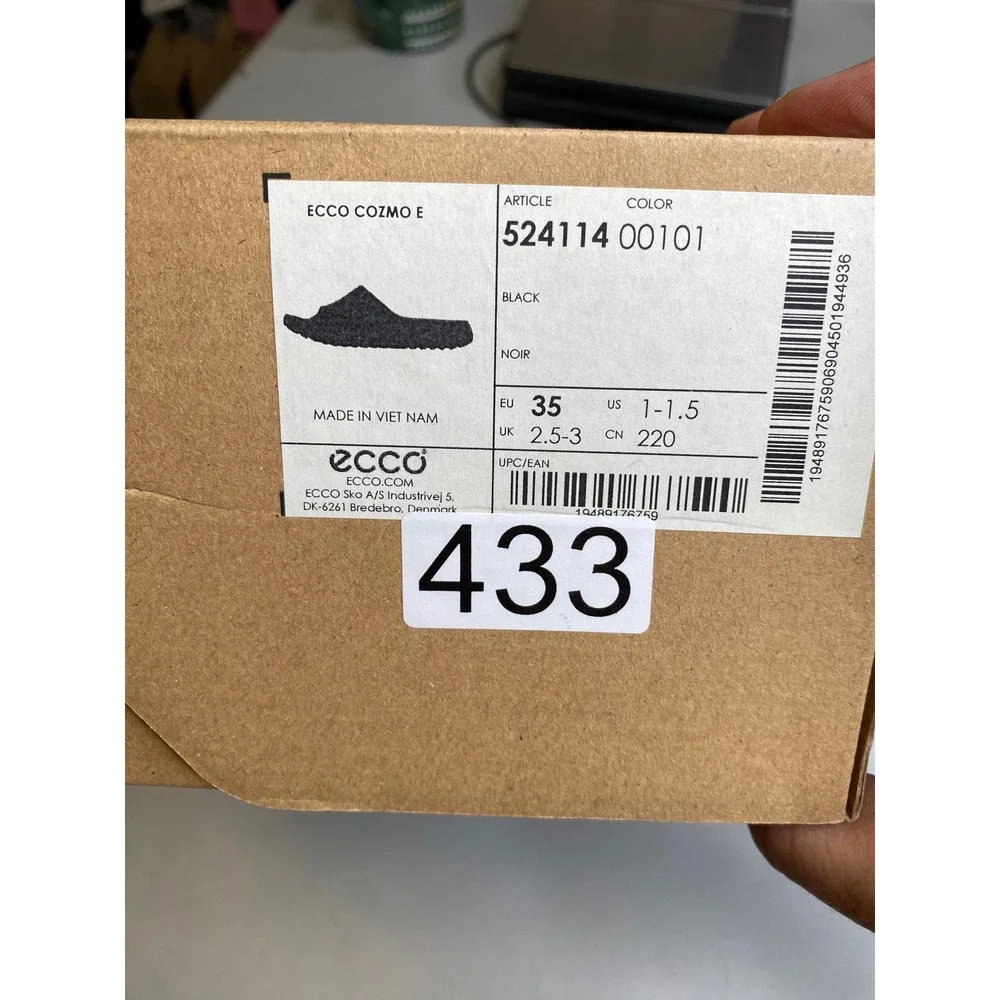 Ecco Cozmo E Black Slide Sandals Mens 1-1.5 Womens 4 EU 35